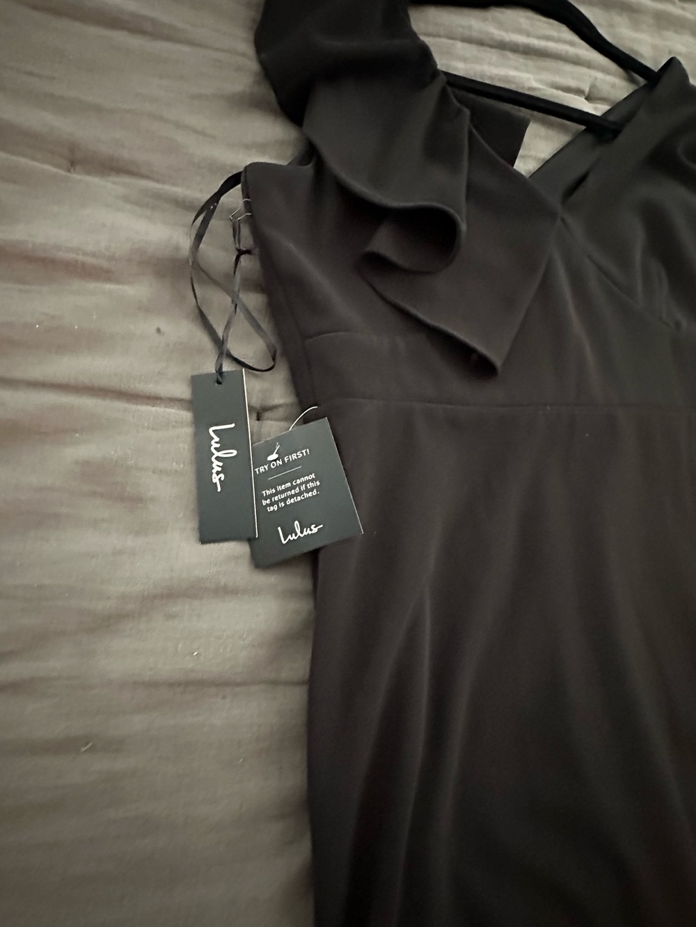 Lulu's Black One-Shoulder Ruffle Dress